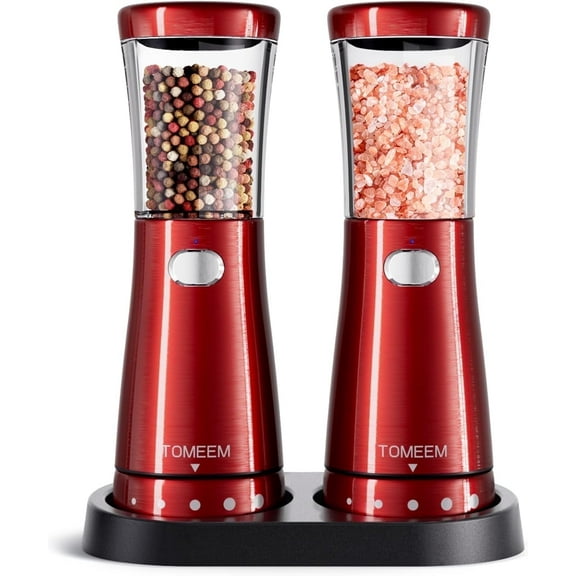 Electric Salt and Pepper Grinder Set, USB Rechargeable with LED Light, One Hand Automatic Operation, Stainless Steel, 2 Pack