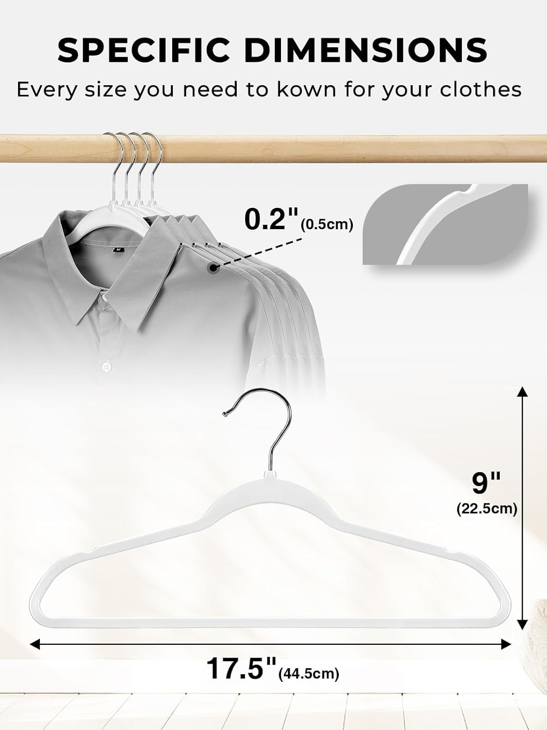cozymood Heavy Duty Plastic Hangers 50 Pack,17.5 inch Non-Slip Clothes Hangers with 360° Swivel Hooks, Slim Space Saving Closet Hangers,White