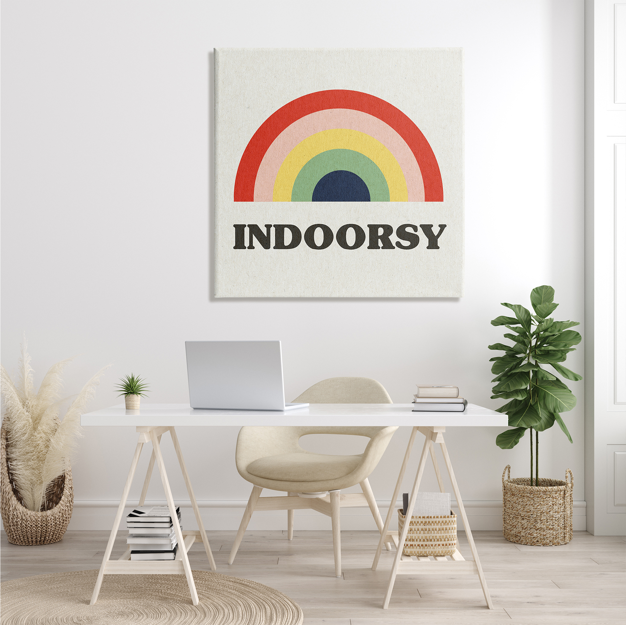 Stupell Industries Indoorsy Text Retro Pop Rainbow over Neutral Art for Kids Painting Gallery Wrapped Canvas Print Wall Art, 36 x 36