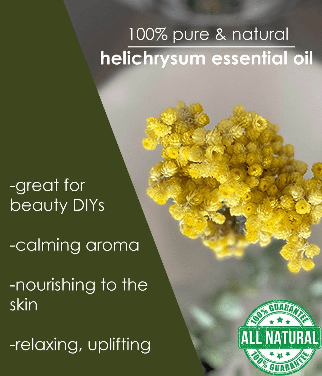 GreenHealth Helichrysum Essential Oil – 1 fl oz | 100% Pure & Natural | Amber Glass Bottle w/ Euro Dropper | for Aromatherapy, Perfect for Diffusing, Massage Oils, Blending