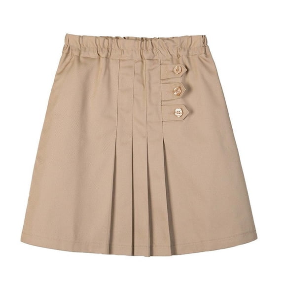 MGDXOX Girls Pleated Button Detail Skort Elastic Waist Uniform Style Casual Skort with Decorative Buttons for School Daily Wear and Formal Occasions Khaki 8 Years