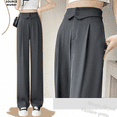thumbnail image 2 of Pantalones de traje grises para mujer, pantalón informal, de cintura alta, drapeado, con pierna recta, acampanado, otoño 2024, 2 of 3