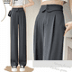 thumbnail image 2 of Pantalones de traje grises para mujer, pantalón informal, de cintura alta, drapeado, con pierna recta, acampanado, otoño 2024, 2 of 4