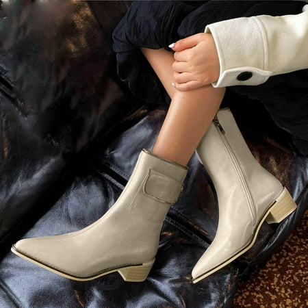 

Womens Boots Fashion Thick Fashion Heel Boots Women s Toe Pointed Casual Zipper Retro Bag Women s Boots White 7 Boots for Women