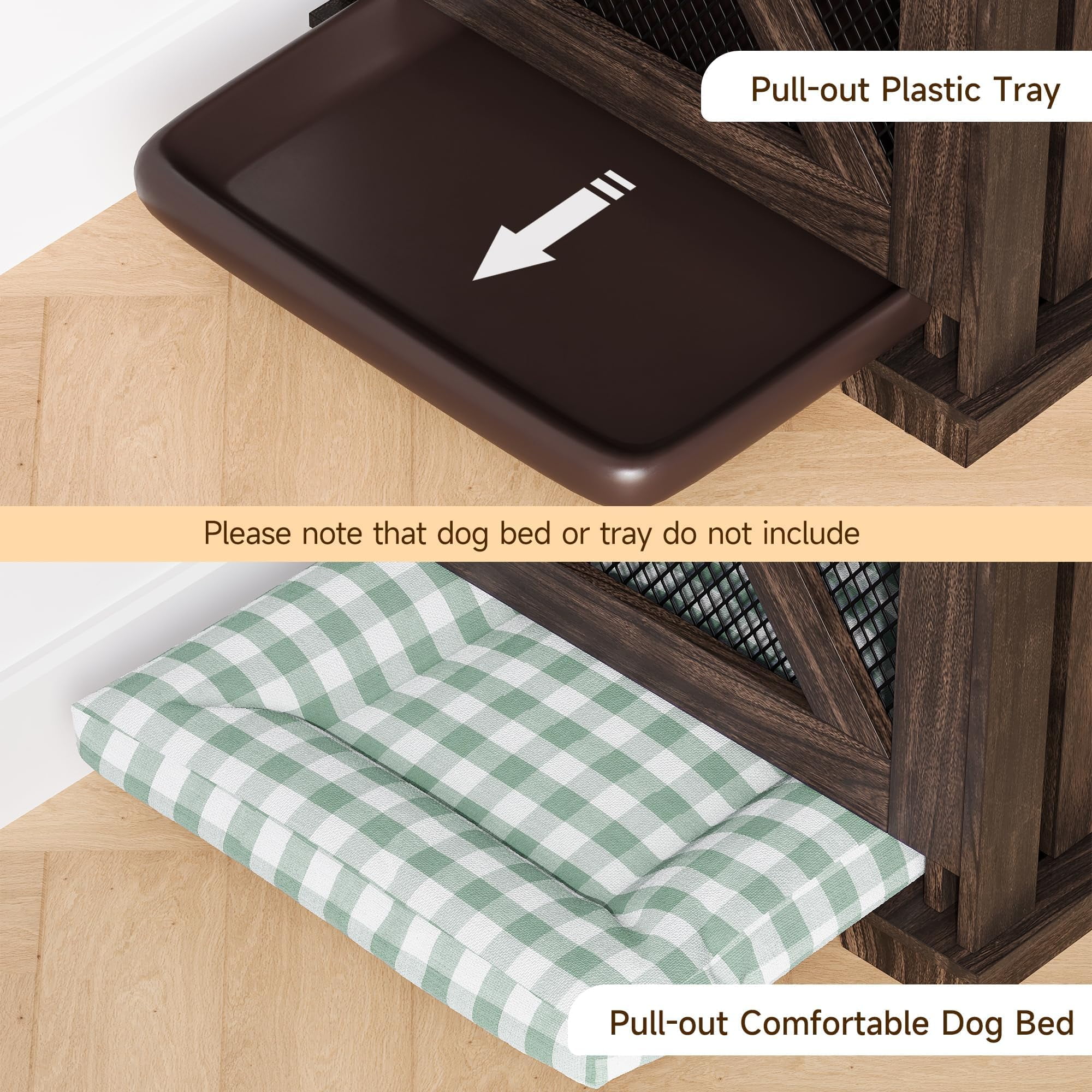 Dog Crate Furniture for 2 Dogs, Wooden Dog Cage with Storage Compartment, Indoor Dog Kennel with Removable Divider and 2 Sliding Barn Door for Large/Medium Dogs