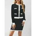 thumbnail image 3 of Womens 2 Piece Preppy Cardigan Skirt Outfits Casual Long Sleeve Button Down Knit Top Bodycon Skirt Set, 3 of 6
