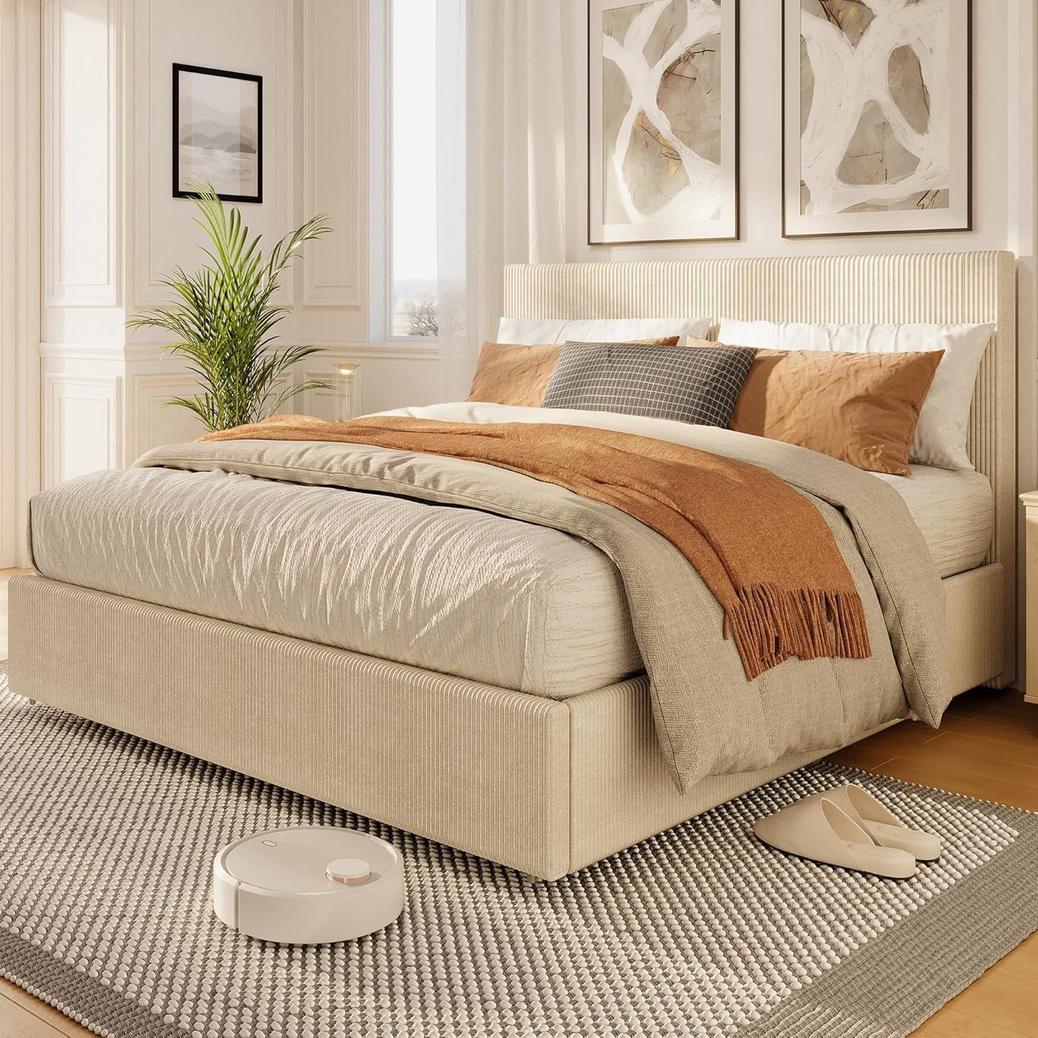 Huisuilinss Queen Size Bed,Full Size Upholstered Platform Bed Frame With Tufted Wingback Headboard,King Bed Frame With 4 Storage Drawers And Wooden Slats Support,No Box Spring Needed