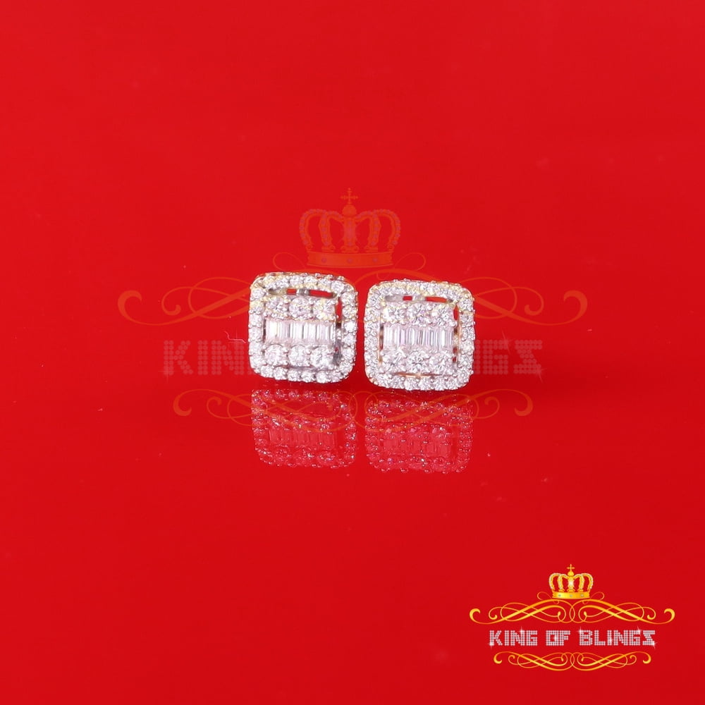 King of Bling's Men's/Womens 925 Silver Yellow 1.10ct VVS 'D' Moissanite Square Stud Earrings