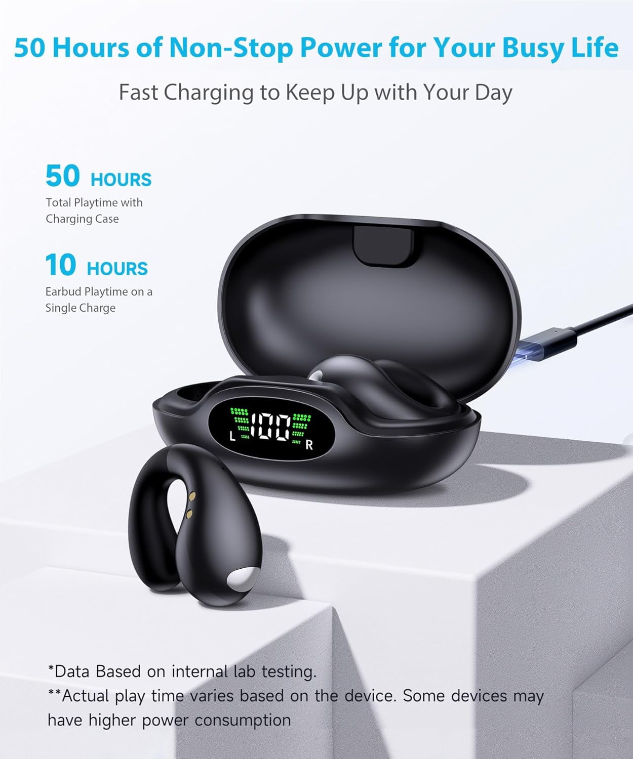 Ultra Open-Ear-Earbuds Wireless Bluetooth - Ergonomic Clip-On Earbuds, Bone Conduction Over-The-Ear Headphones with Waterproof Design and Secure Fit for Small Ears, Classic Black