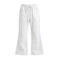 thumbnail image 2 of Girls Drawstring Elastic Waist Wide Leg Sweatpants, Solid Color Soft Stretch Kids Bell Bottom Jogger Trousers for Spring Autumn Daily Casual School Wear(White,5-6 Years), 2 of 4