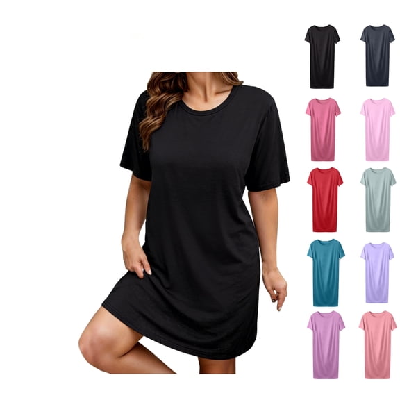 Elvqul Short Sleeve Nightgowns for Women Plus Size Cotton Nightgown for Women Black Pajamas for Women Button Down