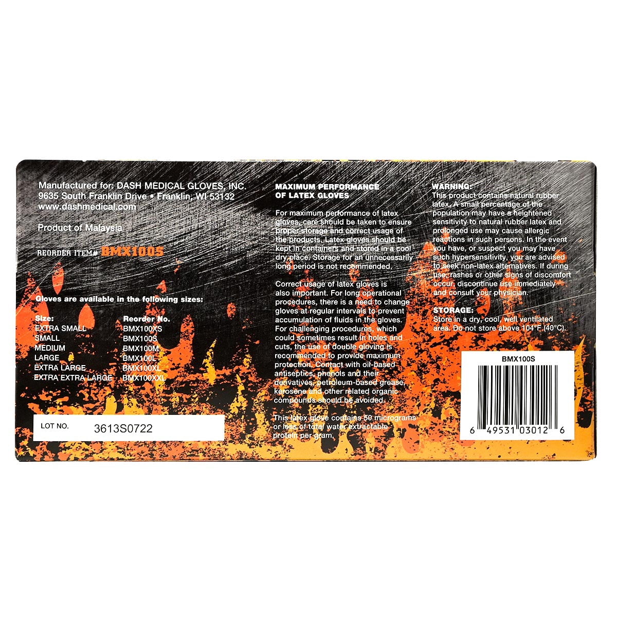 DASH Black Maxx Latex Exam Grade Disposable Gloves, Black, 6.6 mil, 100/Box, Medium