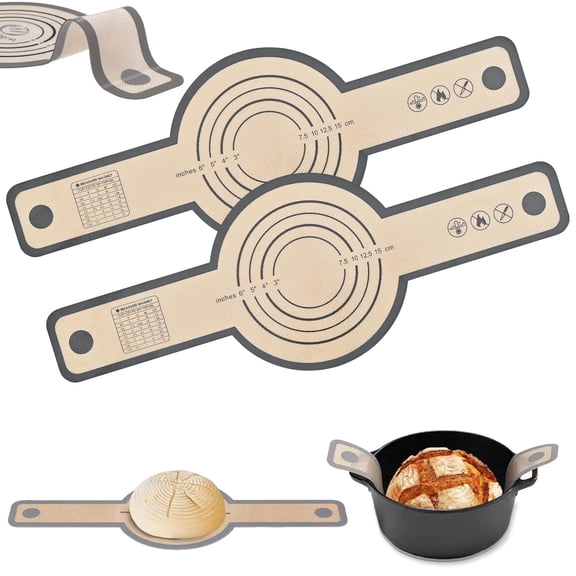 Wiher 2 Pack Thickened Silicone Bread Sling, Reusable Sourdough Bread Baking Mat For Dutch Oven, Non-Stick, Easy To Clean, With Extra Long Handles Bread Baking Sheet Liner Round