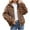 Brown, variant on EQWLJWE Full Zip up Faux Fur Coats for Women Luxurious Checkerboard Fuzzy Fleece Jacket Oversized Fluffy Coat Long Sleeve Turn Down Collar Zipper Outerwear