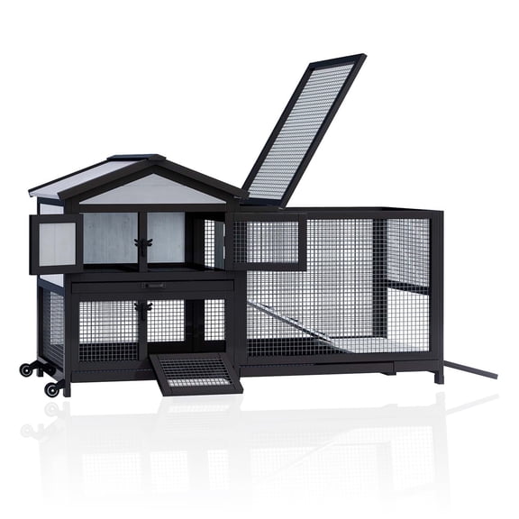 58"Chicken Coop Hamster Rabbit Guinea Pig Cages Indoor/Outdoor Dual-Use Bunny/Ferret Hutch Small Animal House Black Frame with Waterproof Canopy