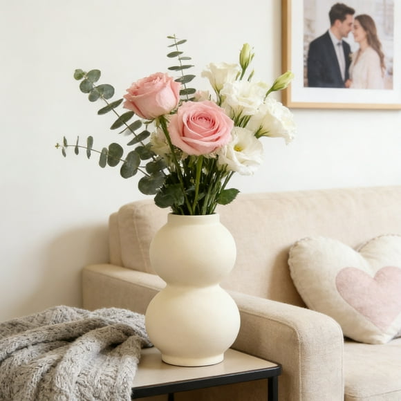 CaiYueKe Vase en Céramique pour Fleurs Déco Maison Centre de Table Ferme Moderne Vase Décoratif Glaçure Blanche Poterie Vase de Table Cadeau de Mariage Cadeau de Pendaison de Crémaillère
