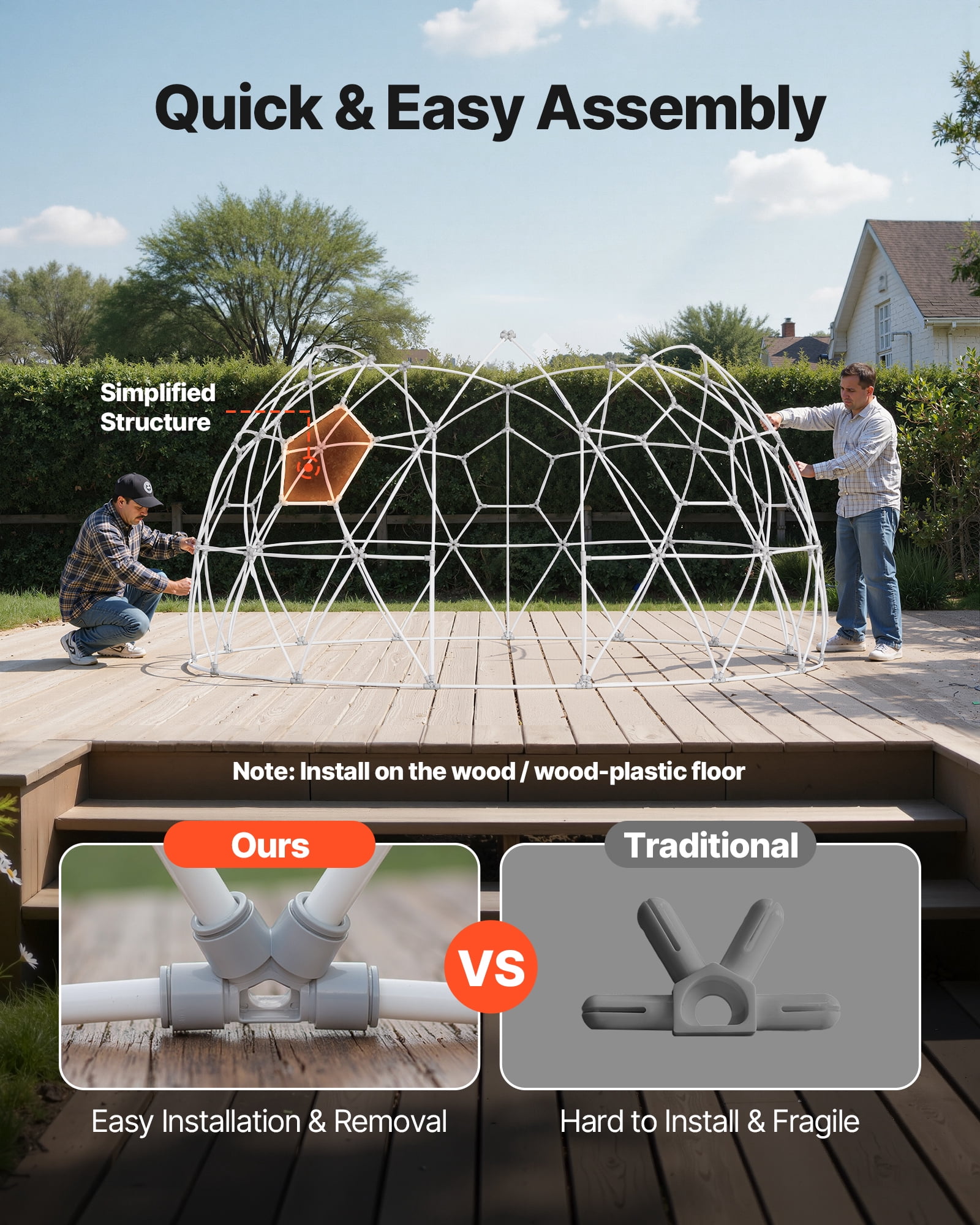 VEVOR Garden Dome Tent, 15 x 9.5 ft Outdoor Clear Bubble Tent for 10-14 Person, Weatherproof Geodesic Dome Greenhouse with Window, PVC Igloo Tents for Backyard Patios Camping Party Wedding