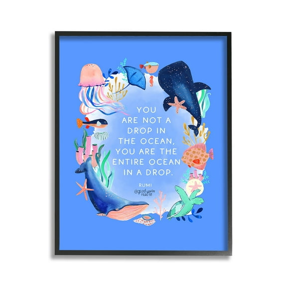 Stupell Industries Ocean In A Drop Phrase Animals & Insects Painting Black Framed Art Print Wall Art, 11 x 14