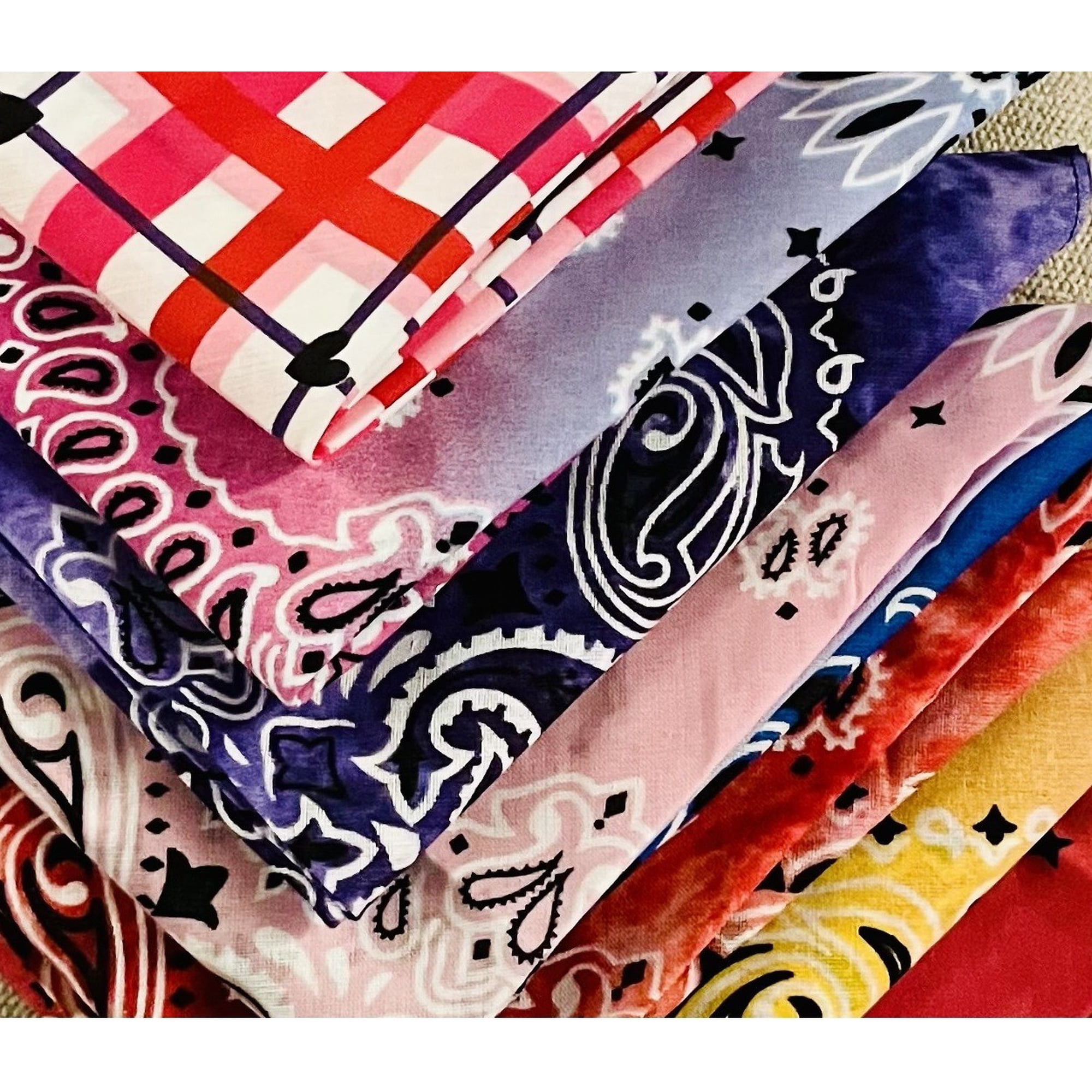 Assorted Random Bulk Pack Stylish Bandanas for Dogs and Humans Square Cotton (25 Pack)