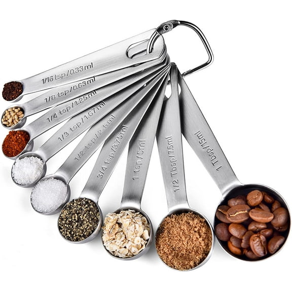 Measuring Spoons: U-Taste 18/8 Stainless Steel Measuring Spoons Set of 9 Piece: 1/16 TSP, 1/8 TSP, 1/4 TSP, 1/3 TSP, 1/2 TSP, 3/4 TSP, 1 TSP, 1/2 tbsp & 1 tbsp Dry and Liquid Ingredients
