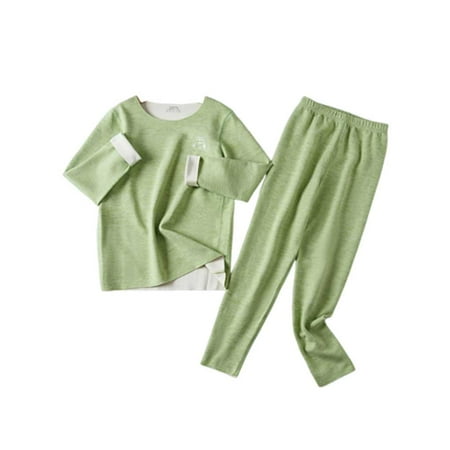 

ADVEN Kid Clothes Baby Sleepwear Round Neck Teens Girl Suits Pajama Sets Multicolored Indoor Keep Warm Breathable Thermal Underwear Light Green