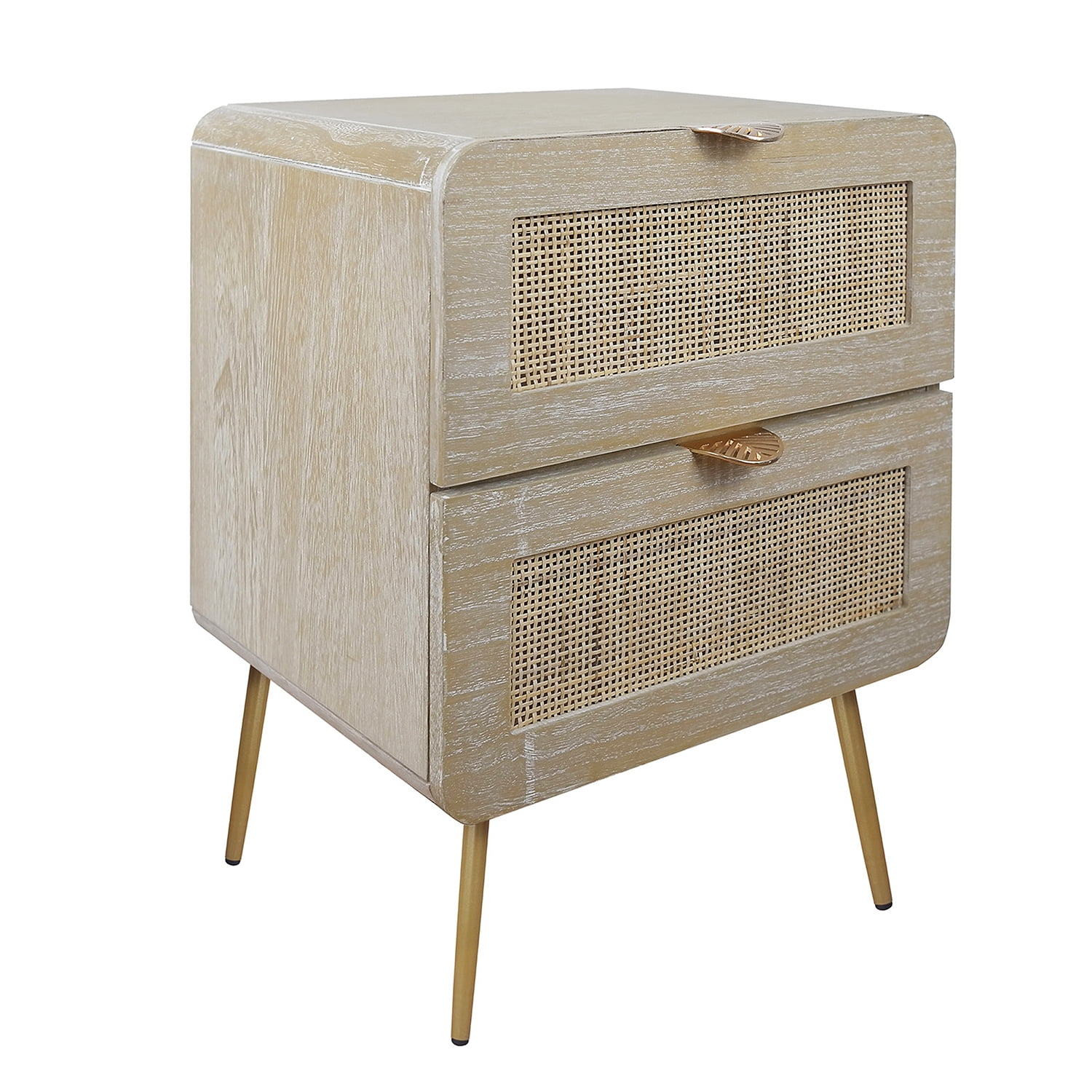 Resenkos Natural Rattan Drawer Nightstand with Accent Handle and Metal Leg Resenkos Natural Rattan Drawer Nightstand with Accent Handle and Metal Leg