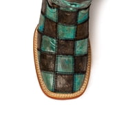FERRINI Womens Patchwork Square Toe Boots, Color: Black/Teal, Size: 9-B