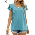thumbnail image 3 of PULLIMORE Womens V Neck Summer Tops Ruffle Sleeve Casual Loose T-Shirts Blouses (XL, Sky Blue), 3 of 8