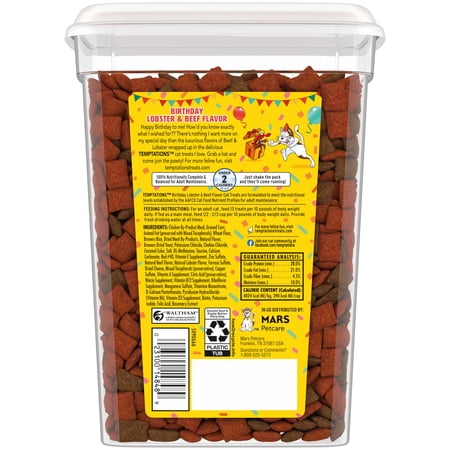 TEMPTATIONS BIRTHDAY LOBSTER AND BEEF FLAVOR DENTAL TREATS FOR CATS, 16 OZ TUB
