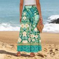 thumbnail image 5 of Womens Hawaiian Print Palazzo Lounge Pants Elastic High Waist Ties Ruffle Hem Wide Leg Vacation Pants Green S, 5 of 5
