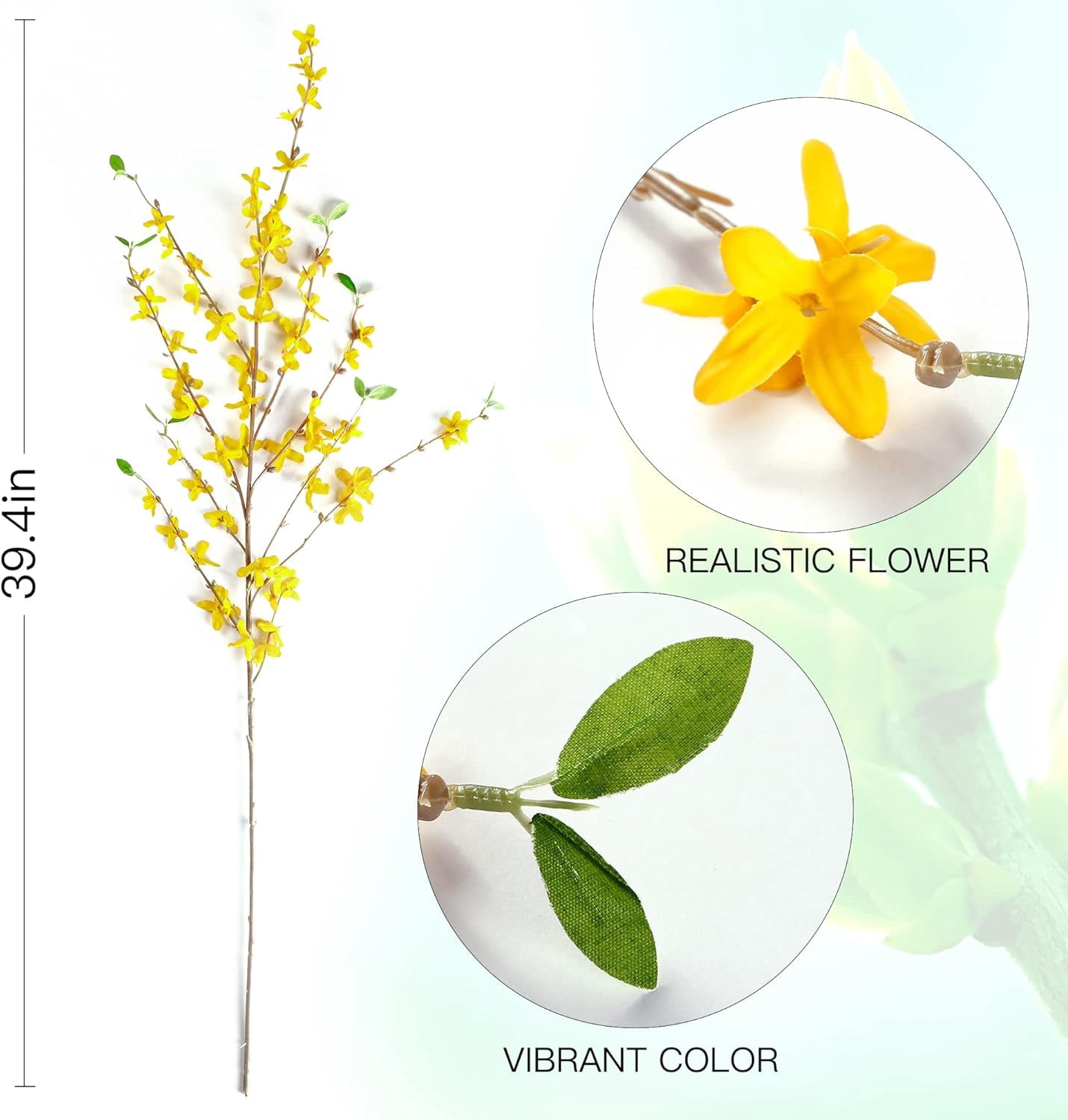 Fake Forsythia Stems Artificial Orchids Flowers 4 Pcs Fake Forsythia Branches Fake Faux Long Stem Flowers Yellow Silk Forsythia Branches for Home Wedding Indoor Outdoor Decoration
