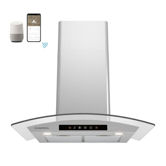 Campana extractora CIARRA de 30 pulgadas y 450 m³/h de montaje en pared con control por voz