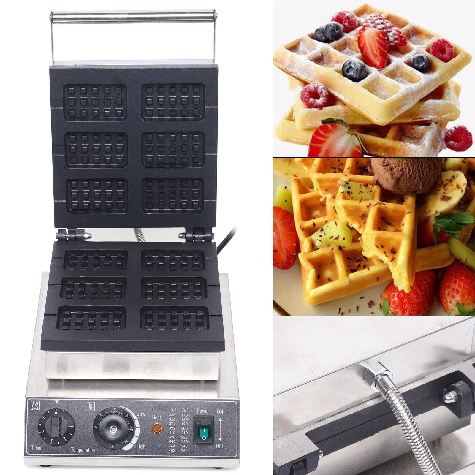 Commercial Electric Waffle Maker, Nonstick, 6-Grid Stainless Steel Baker 1500W