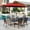 Black & Red, variant on SUMMIT LIVING 6-Piece Outdoor Patio Dining Set with 10 ft Umbrella, Metal Steel Square Table & 4 Stackable ArmChairs with Cushions, Black & Beige