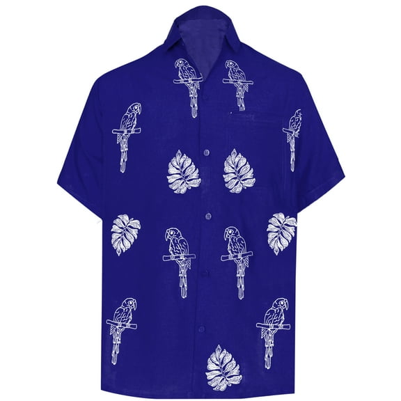 HAPPY BAY Men's Button Down Short Sleeves Casual Hawaiian Shirt Beach Aloha Party Summer Holidays Vacation Shirts For Mens S Mary Blue_W859