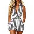 thumbnail image 4 of Vhkiploz Summer Rompers For Women's Wide Leg Belted Short Jumpsuits One-Piece Beach Vacation Travel Athletic Outfit Sets Striped V-Neck Sleeveless Outwear Playsuits With Pockets, 4 of 9