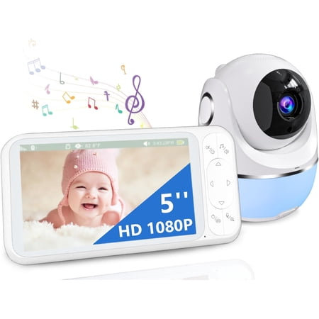 1080P Baby Monitor No WiFi, Pan Tilt 4X Zoom 5000mAh Battery Video Baby Monitor with Camera and Audio, 2-Way Talk, Night Vision, VOX, 1200FT