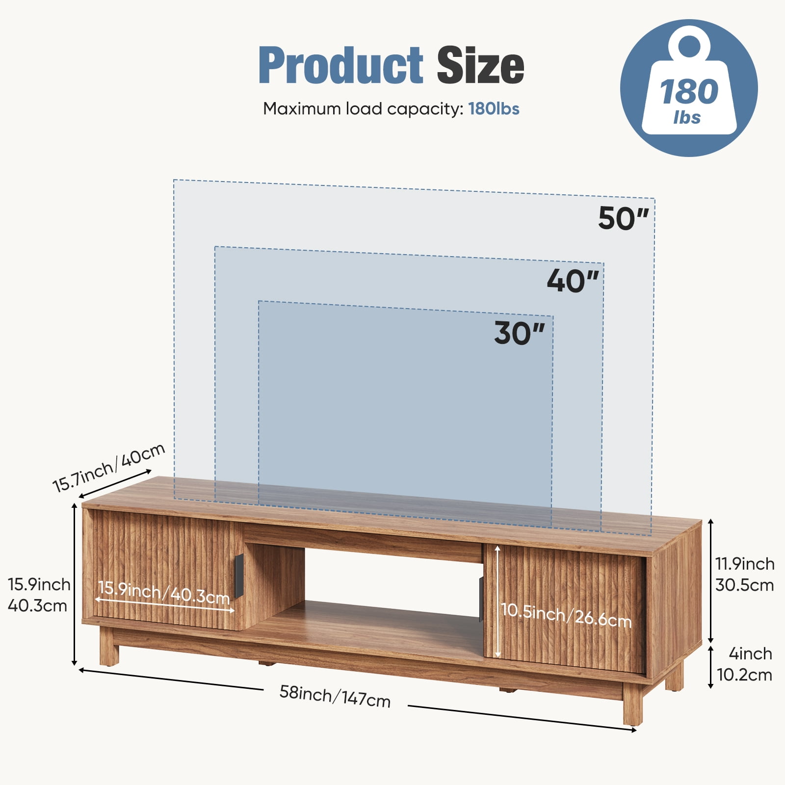 EDX Rattan TV Stand for 50" TV , Media Console Table with Storage with Cabinets and Shelves&nbsp;for Living Room, Brown
