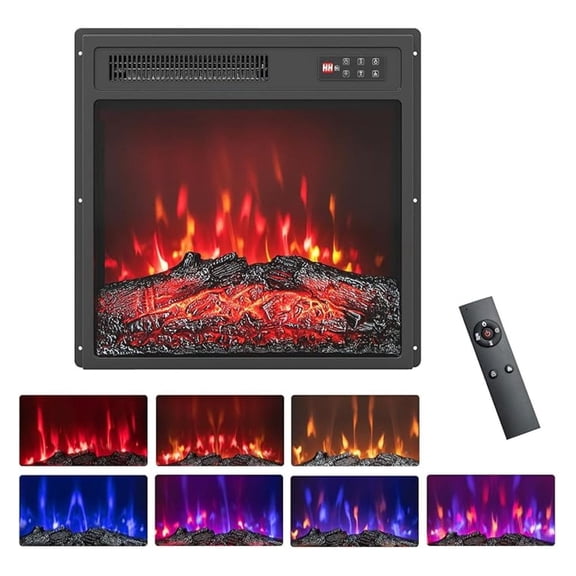 18" Electric Fireplace Insert, Recessed Fireplace Heater w/ 7 Flame Color Effects, Control & 8H Timer, Indoor Fireplace Insert for TV Stand, 1400W, Black