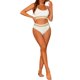 thumbnail image 2 of Conjuntos de bikini de dos piezas de talle alto para mujer, con tirantes ajustables y textura acanalada, traje de baño grande en blanco, 2 of 5