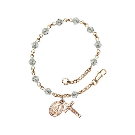 14kt Yellow Gold Filled Rosary Bracelet 5mm Crystal Swarovski Rundell-Shaped beads Crucifix sz 5/8 x 1/4.