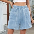 thumbnail image 6 of Women'S Denim Shorts, Elastic Wasit Mid Rise Loose Fit with 2 Front Pockets Light Blue XXL, 6 of 9