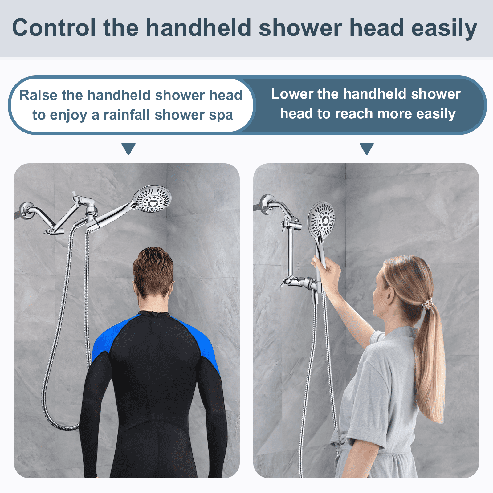 Bright Showers Brass Shower Arm Extender for Rain & Handheld Shower Head, 5” Universal Shower Head Extension Arm, Height & Angle Adjustable, Chrome