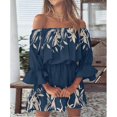 thumbnail image 2 of Vestido de mujer con estampado floral, hombros descubiertos, mangas largas con volantes, cintura alta, estilo túnica con volantes y corte en A., 2 of 5