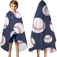 thumbnail image 3 of Navy Blue Baseballs Pattern Hooded Bath Towel，60"x35" for Ages 3 To 12 Kids, Quick Dry Lightweight Soft Microfiber Hood Beach Towel Cover Up for Kids, 3 of 7