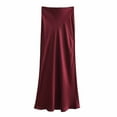 thumbnail image 2 of Under 10,Women's Solid Color High Waist Half Skirt Fall Elastic Waist Comfortable Midi Skirt for Lightweight, Simple Style Trendy Essentials|100%Polyester,Purple,Sopatenor, 2 of 9
