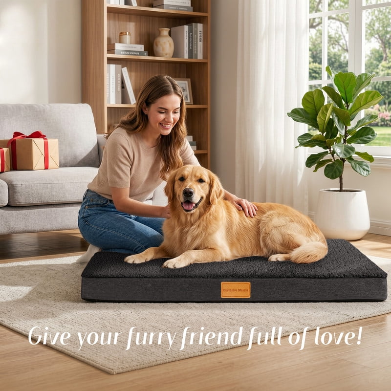 Exclusivo Mezcla Medium Dog Bed with Removable and Washable Cover, Orthopedic Pet Bed for Crates, Non-Slip Bottom and Waterproof Liner, 36"×24", Black