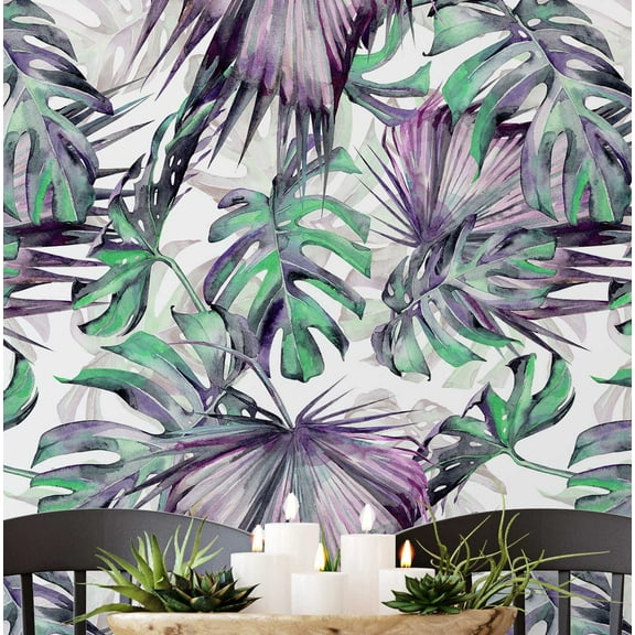 S4Sassy Monstera Leaf Wallpaper - Purple Wall Covering, 25" X 120" Self-Adhesive Vinyl Walls Paper, Decorative Wallwrap, Easy Diy Walls Covering For Bedroom, Living Room, Living Space