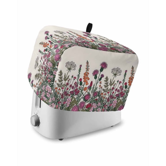 Colorful Flowers Toaster Cover 2 Slice, Small Kitchen Appliance Covers, Rustic Watercolor Botanical Floral Herbs Toaster Oven Cover with Loop, Bread Machine Cover Polyester Dust Cover Protection