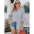 thumbnail image 4 of Women's Button Down Shirts Casual Long Sleeve V Neck Striped Blouses Tops with Pockets, 4 of 7